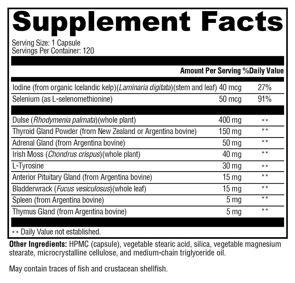 T-150 120 Capsules Supplement Facts