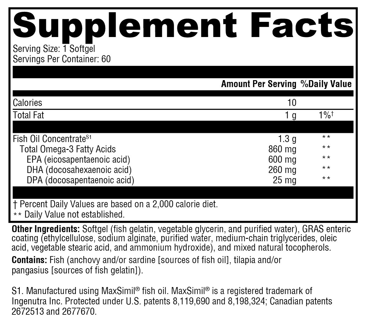 Omega MonoPure® 1300 EC 60 Softgels Supplement Facts