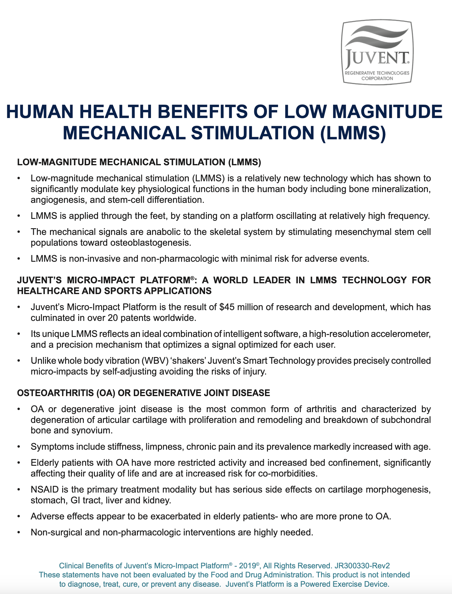 Human Health Benefits of Low Magnitude Mechanical Stimulation (LMMS).