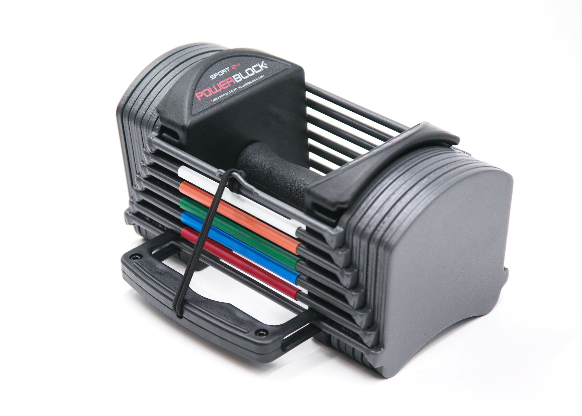 One set of PowerBlock Sport 24 dumbbells that range from 3 to 24 pounds in weight.