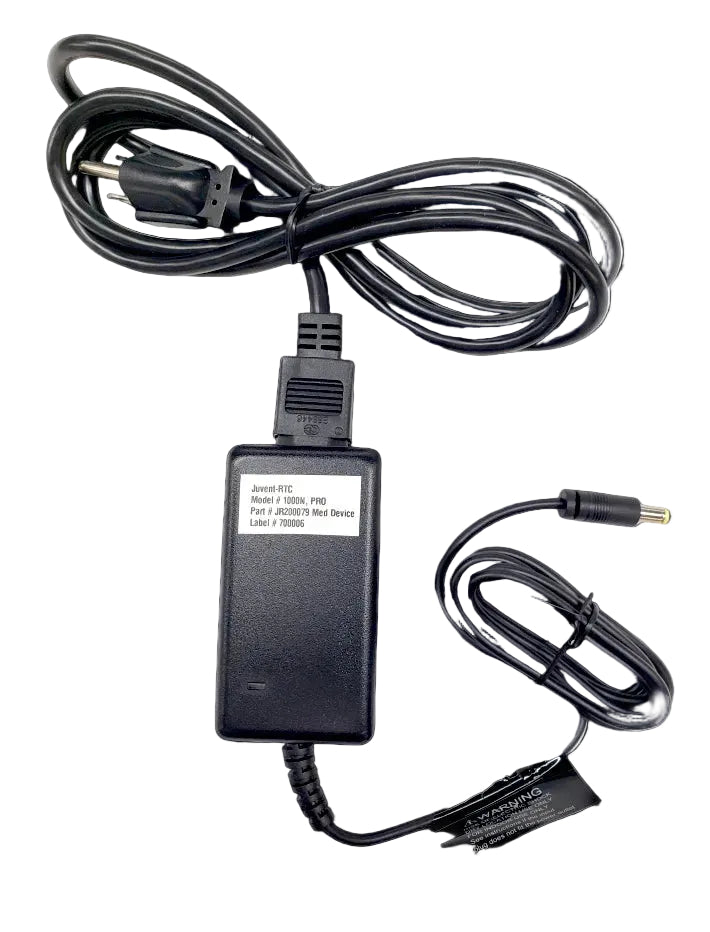 A power supply unit with a main black body, a power cord, and a replacement cord for an electronic device.