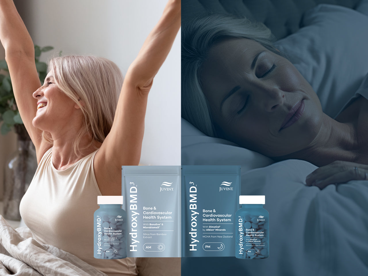 A woman smiling and a woman sleeping in bed.