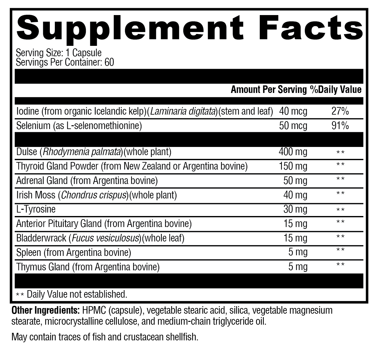T-150 60 Capsules Supplement Facts