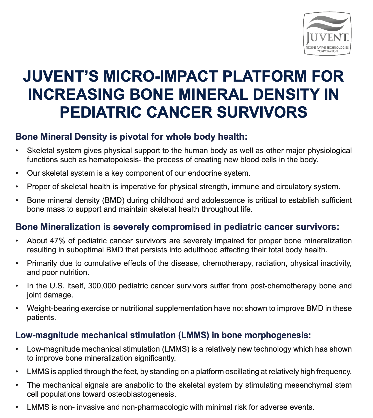 Research showing the Juvent micro-impact platform's impact on increasing bone mineral density in pediatric cancer survivors.